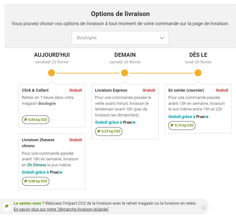 Les clients Fnac peuvent avoir une estimation de l’empreinte carbone de leur livraison. - © Fnac