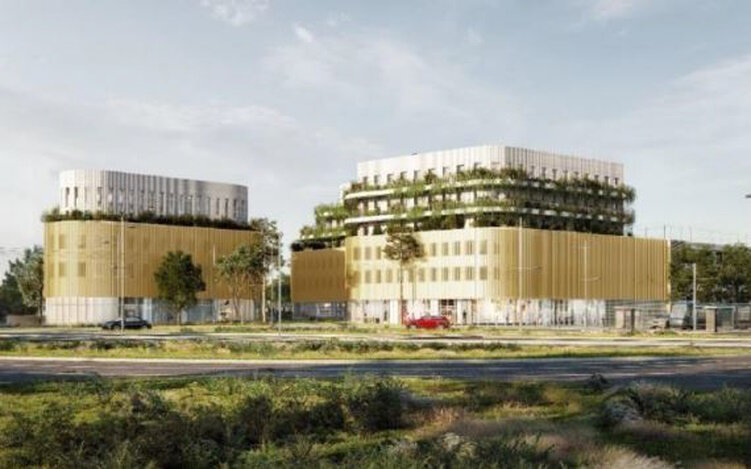 Les deux immeubles du programme immobilier I-Ter sont tout en rondeurs, sans angles droits. - © Atelier Caumes