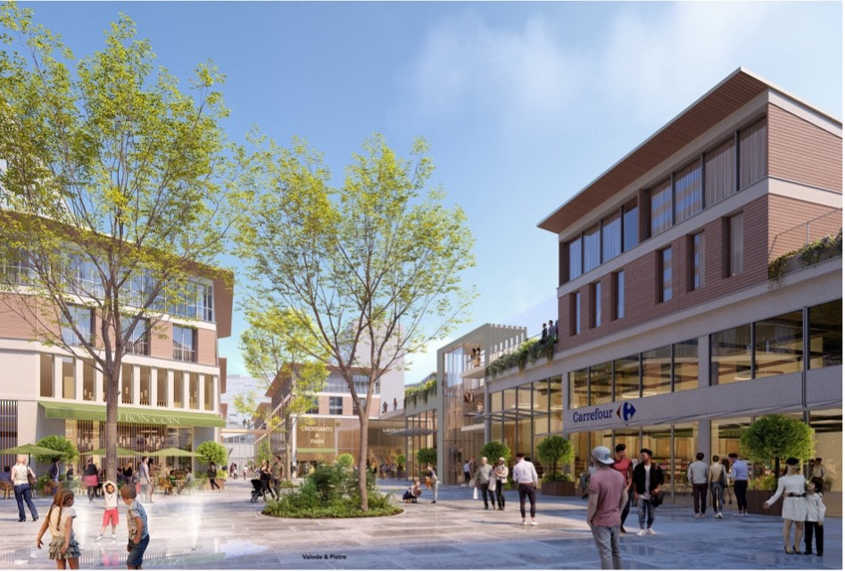 Le projet Courbevoie Charras se relance : vers un cœur de ville ouvert, animé et végétalisé porté par Apsys et Valode &amp; Pistre.