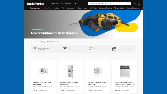 Castorama dispose d’une boutique sur le site Back Market pour valoriser son offre de seconde main. - © D.R.