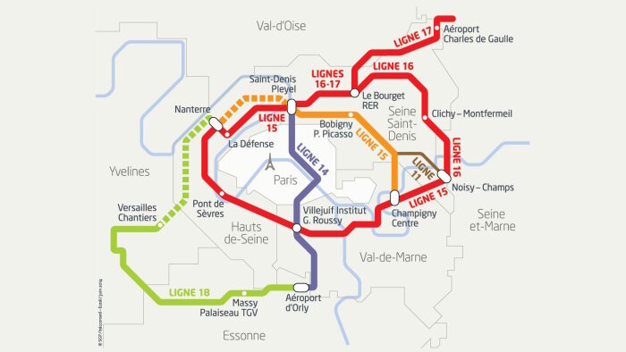 Le Grand Paris Express sera doté de réseaux 5G/Wi-Fi pour les voyageurs. - © SGP