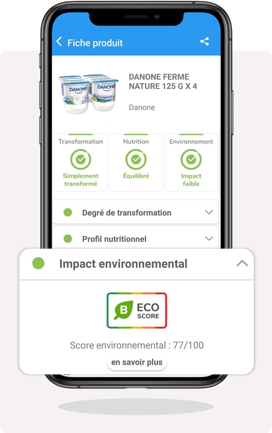 Exemple présentation éco-score Yaourt Danone - © ScanUp