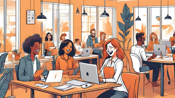 Selon ses adeptes, le coworking a des atouts en termes d’efficacité et de bien-être au travail. - © Générée par IA avec Canva