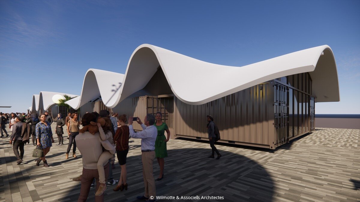 À chaque escale, un village éphémère à quai proposera au grand public des expériences autour de l’art et la mer - © Wilmotte &amp; Associés Architectes