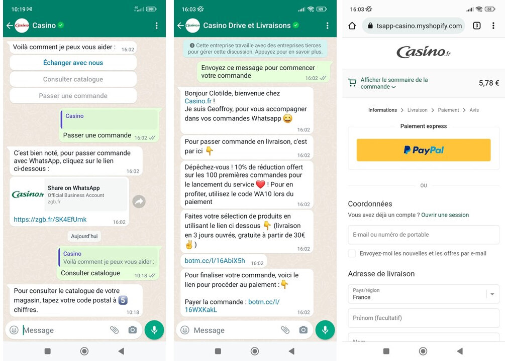Casino propose depuis 5 semaines de commander des produits directement depuis l’application WhatsApp. - © D.R.
