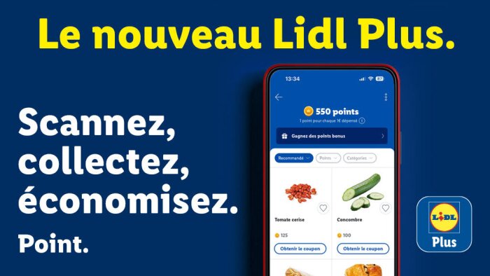Lidl Plus évolue avec un système de  points, pour récompenser chaque euro  dépensé. - © D.R.