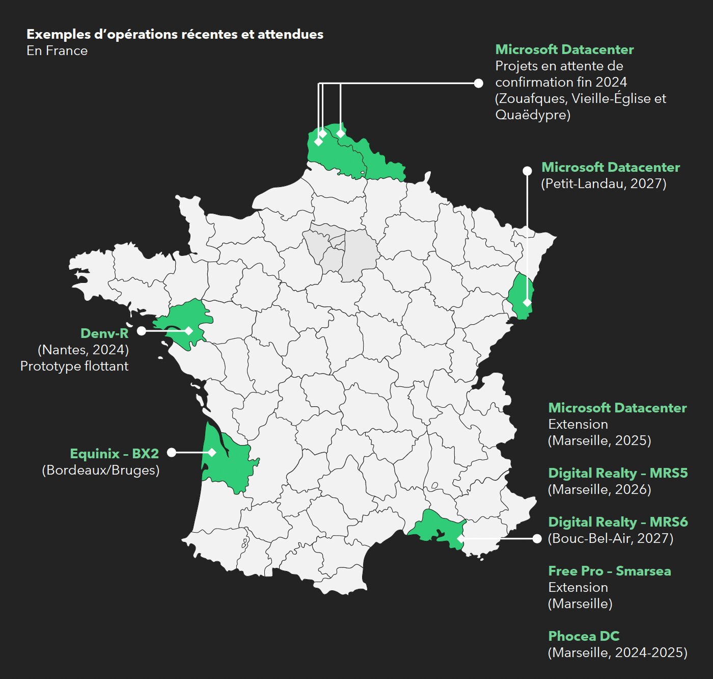 Carte avec des exemples d’opérations récentes et attendues, en France - © Knight Franck