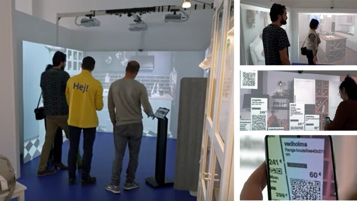 Ikea projette sur trois murs des aménagements de rangements ou de cuisine pour aider au choix ; - © Ikea