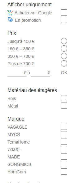 Les critères aident les internautes à affiner leur sélection. - © D.R.