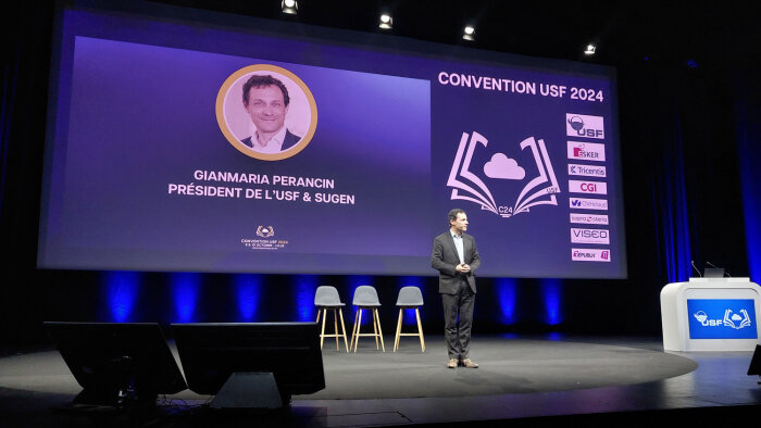 Gianmaria Perancin, président de l’USF et du SUGEN, a ouvert la seconde matinée de la Convention. - © Républik IT / B.L.