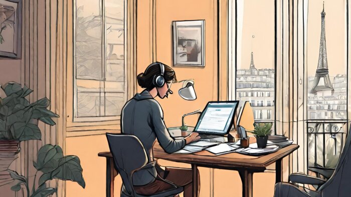 Selon le dernier Baromètre des Franciliens, 45 % des actifs pratiquent le télétravail régulièrement. - © Générée par IA avec Canva