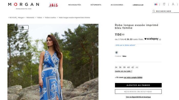 Morgan affiche dès la fiche produit le prix fractionné avec Scalapay. - © Morgan