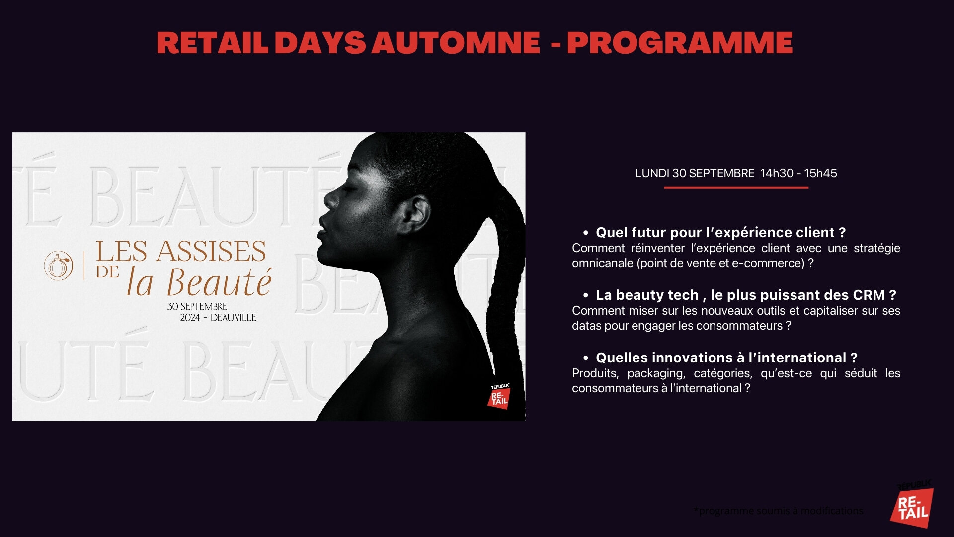 Rendez-vous à Retail Days Automne pour les Assises de la Beauté - © Républik Retail