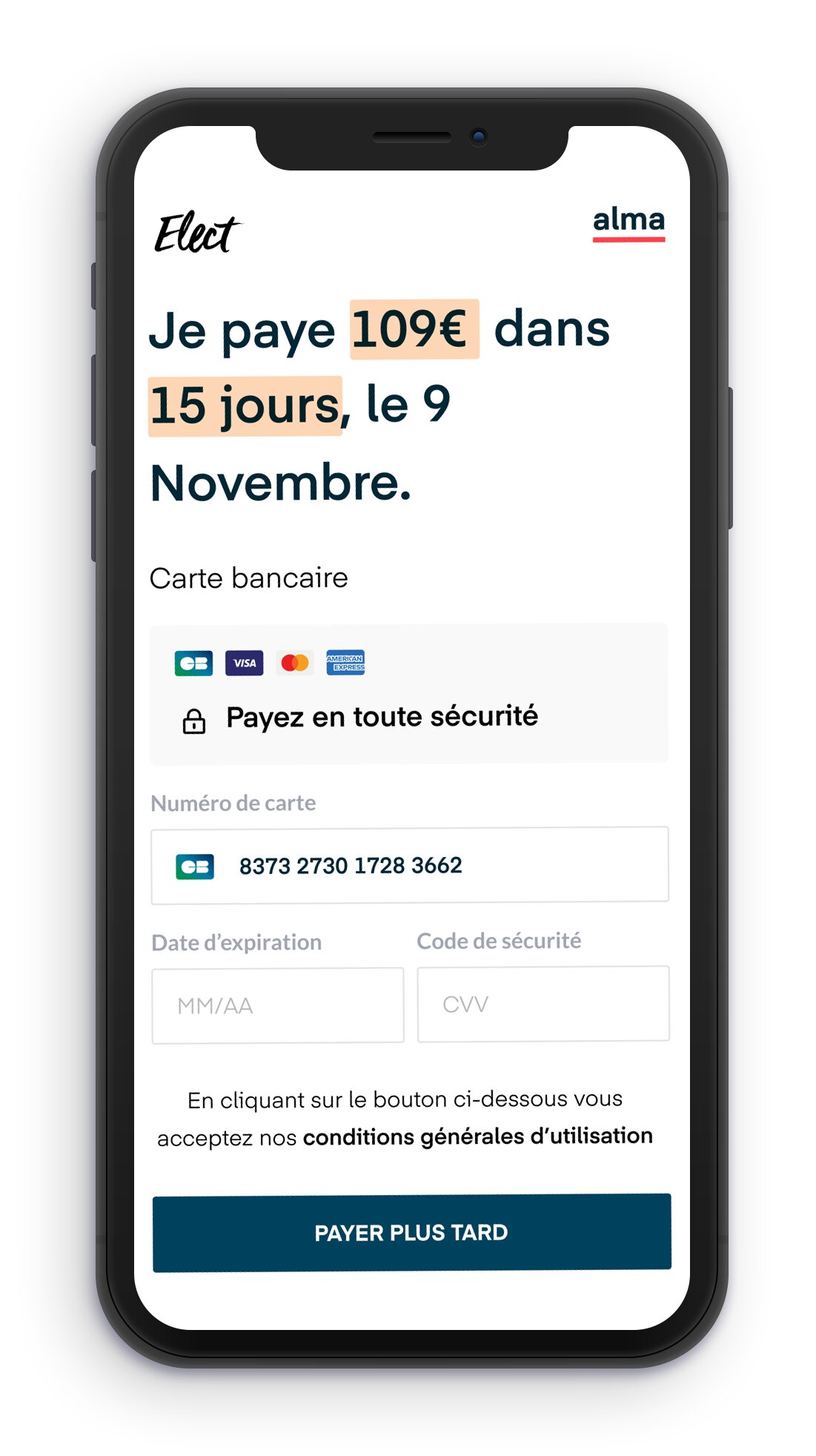 Paiement différé sur mobile - © Alma
