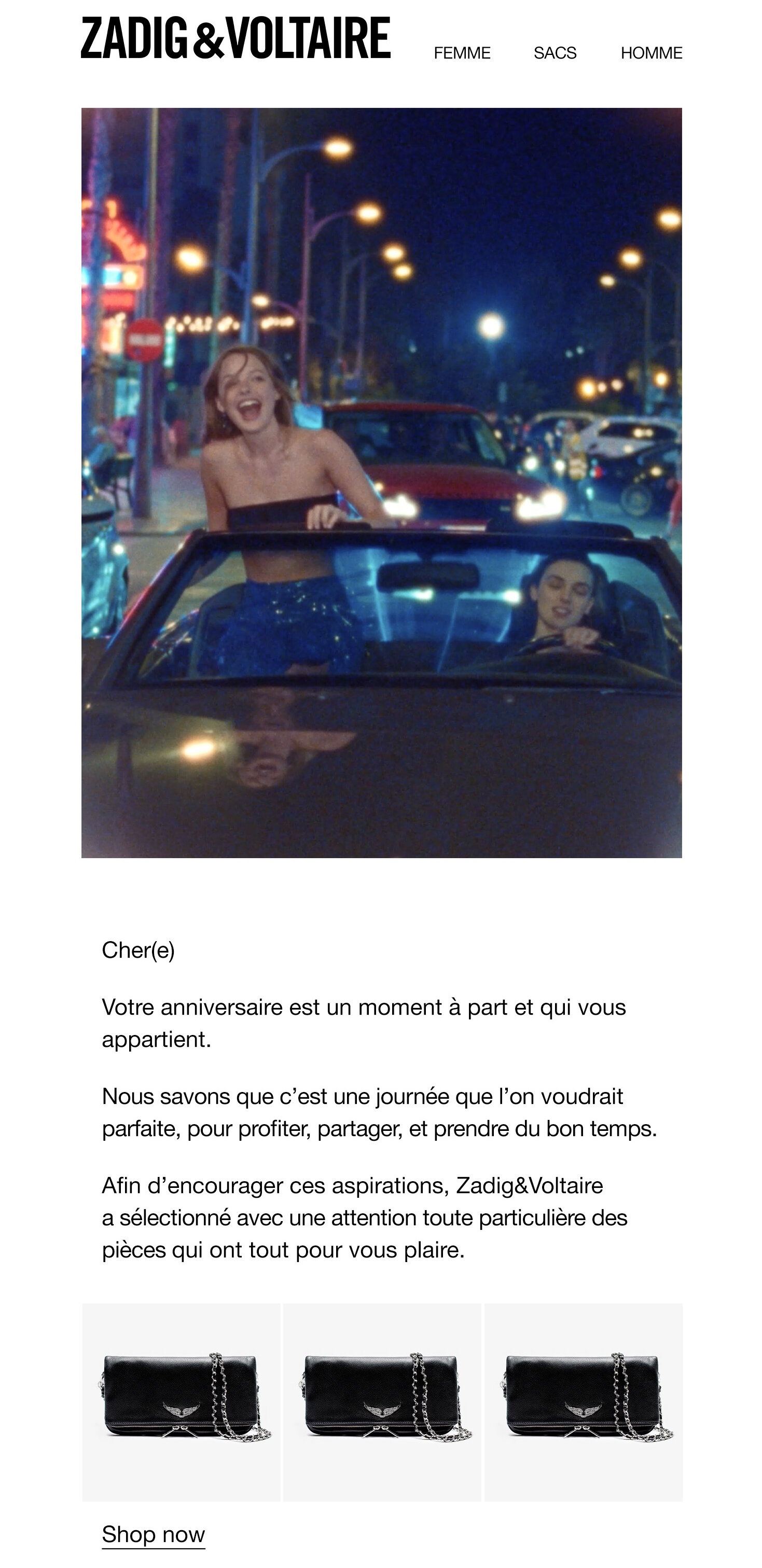 Exemple de communication pour un anniversaire. - © Zadig &amp; Voltaire