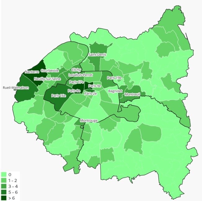 Nombres d’immeubles de bureaux de plus de 1 000 m² vides depuis plus de 2 ans en Île-de-France - © Consortium des Bureaux en France