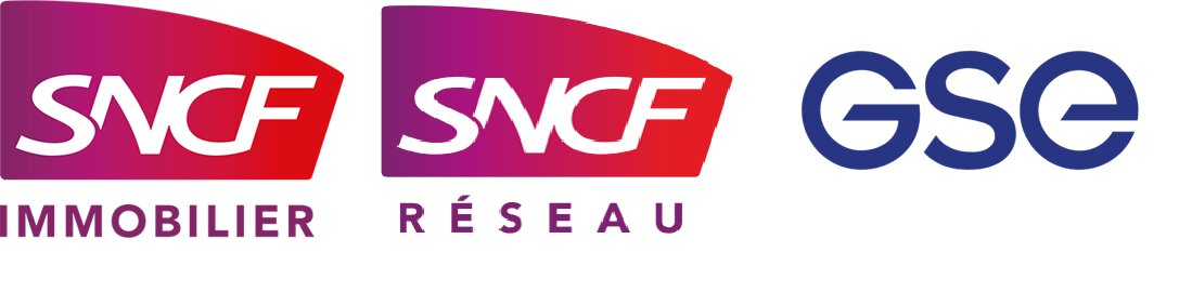Logos de SNCF Immobilier &amp; SNCF Réseau &amp; GSE - © SNCF Immobilier/SNCF Réseau/GSE
