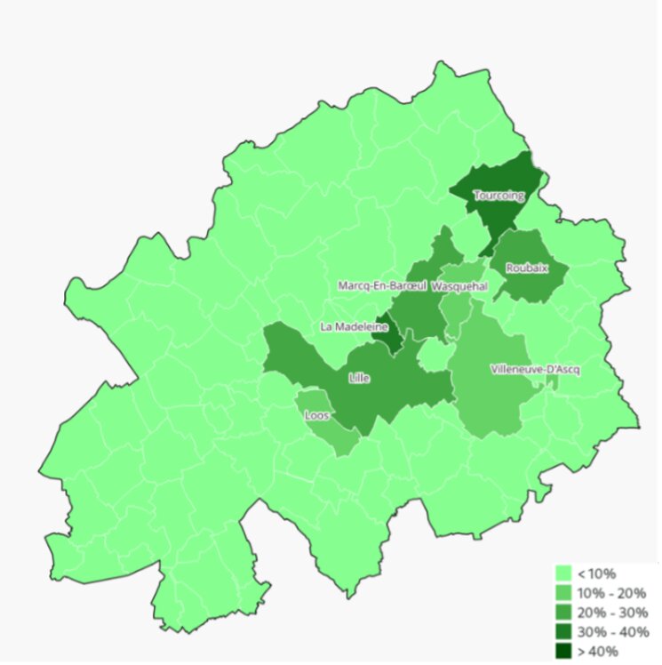 Écart entre les valeurs de ces immeubles et les valeurs moyennes de la commune dans la métropole lilloise - © Consortium des Bureaux en France