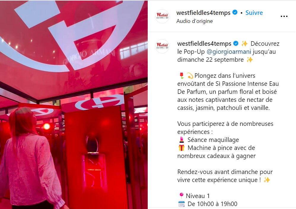 Le point culminant de l’expérience est la Red Room immersive, où les visiteurs sont invités à interagir à travers des mouvements inspirés par la danse. - © Instagram Westfieldles4temps
