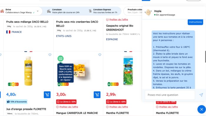Le robot met à disposition des clients une liste de recettes pour faciliter les courses. - © D.R.