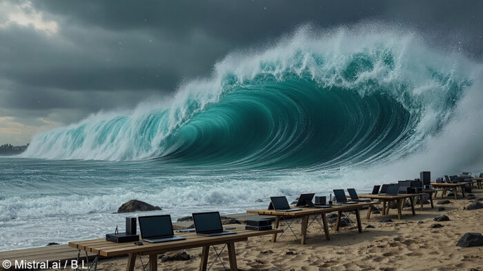 Le tsunami des attaques DDoS est de plus en plus puissant.  - © Mistral.ai / B.L.