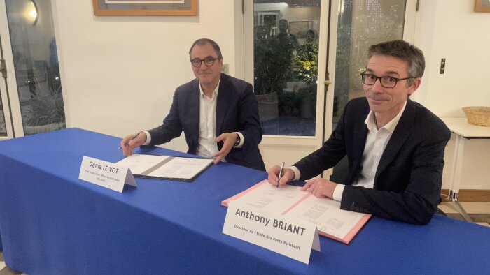 Denis Le Vot, VP supply chain de Renault et Anthony Briant, directeur des Ponts Paris Tech. - © Republik